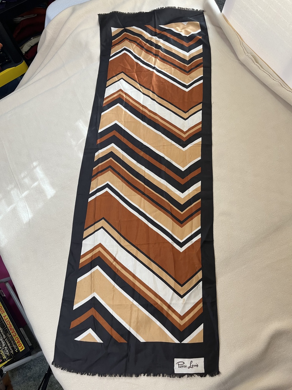 Pierre Louis Scarf Vintage Womens Long Chevron Geometric Mod Silk Lightweight